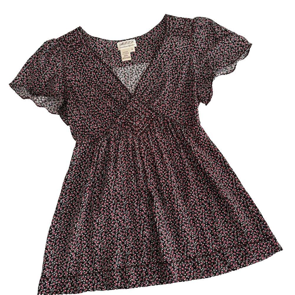 Vintage Y2K Babydoll M Blouse Peasant Flutter Sleeve Black Red Whimsigoth Boho